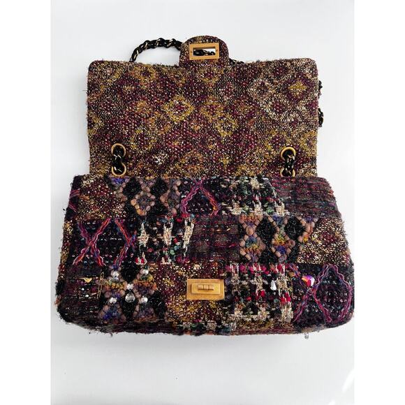 Chanel tweed crystal embellished Paris Byzance reissue 2.55 flap bag jumbo size - Picture 4 of 7